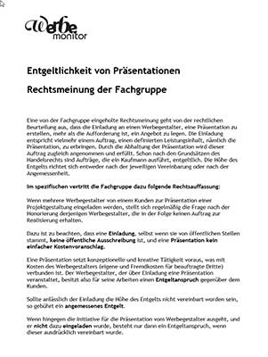 Entgeltlichkeit von Präsentationen in der Werbebranche